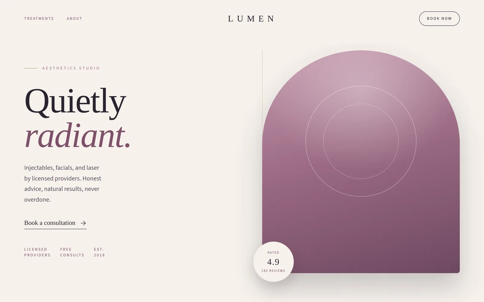 Med spa landing page concept, editorial luxury design