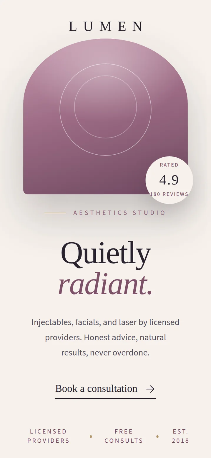 The same med spa page on mobile